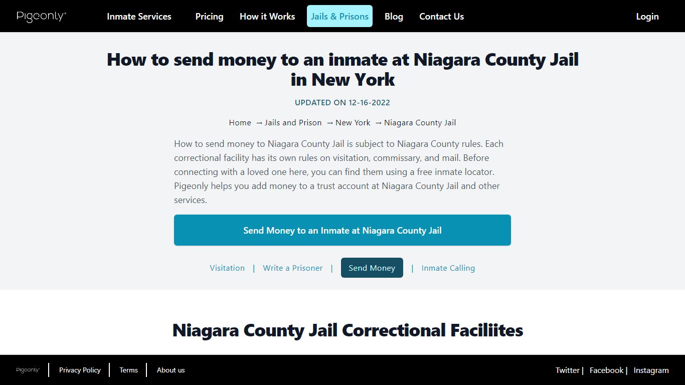 Niagara County Jail Commissary | New York - Pigeonly